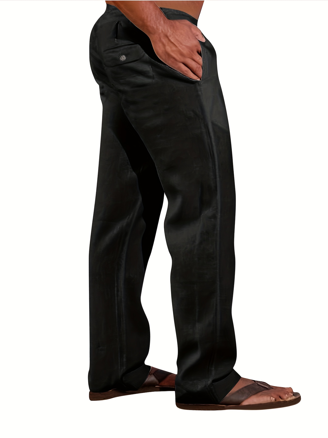 Casual Men's Cotton Linen Pants Fashion Solid Pocket Drawstring