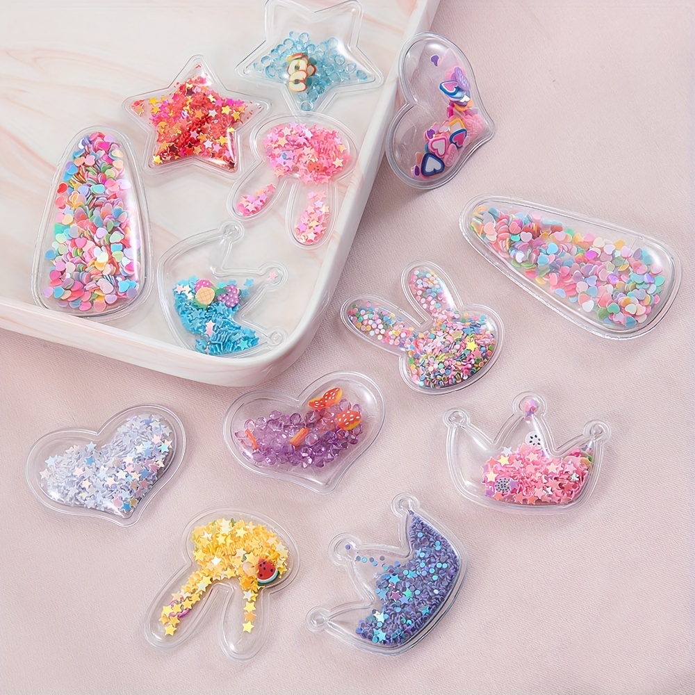 

20pcs 3-5.6cm/1.18-2.2inch Plastic Flash Transparent Crown, Heart, Rabbit, Star For Diy Jewelry Hair Clips Making