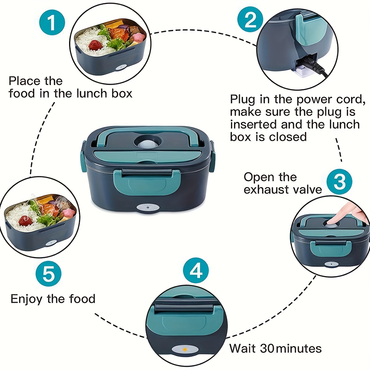 Portable Electric Heated Car Plug Heating Lunch Box Bento Food