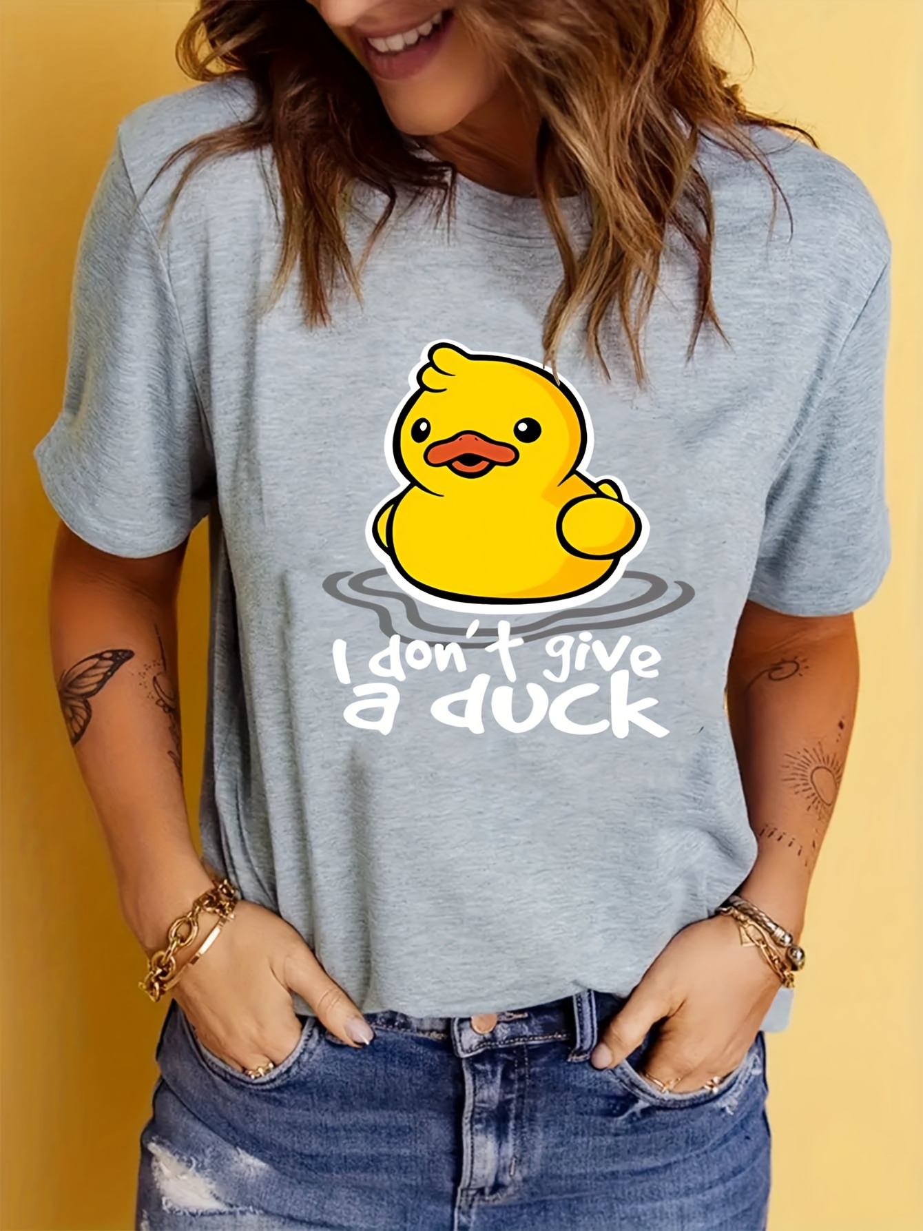 Womens Cute Duck Tees - Yellow Rubber Ducky V-Neck T-Shirt