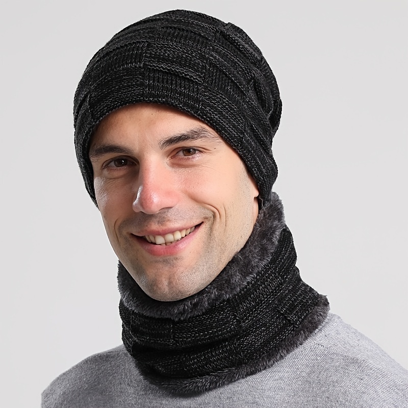 Ensemble bonnet écharpe d'hiver pour hommes Bonnet tricoté - Temu