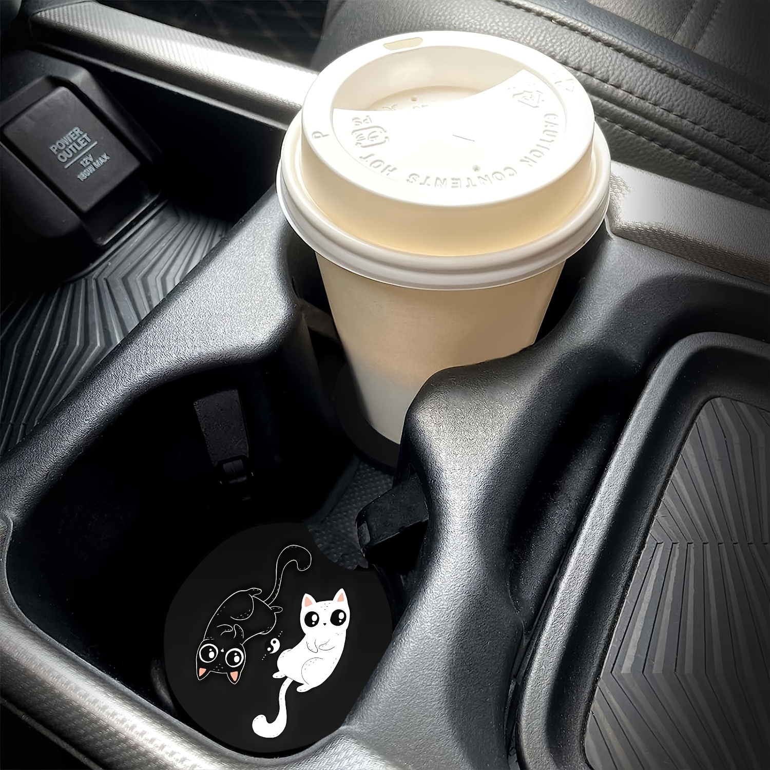 Car Coasters Black White Print Design A Finger Notch For - Temu