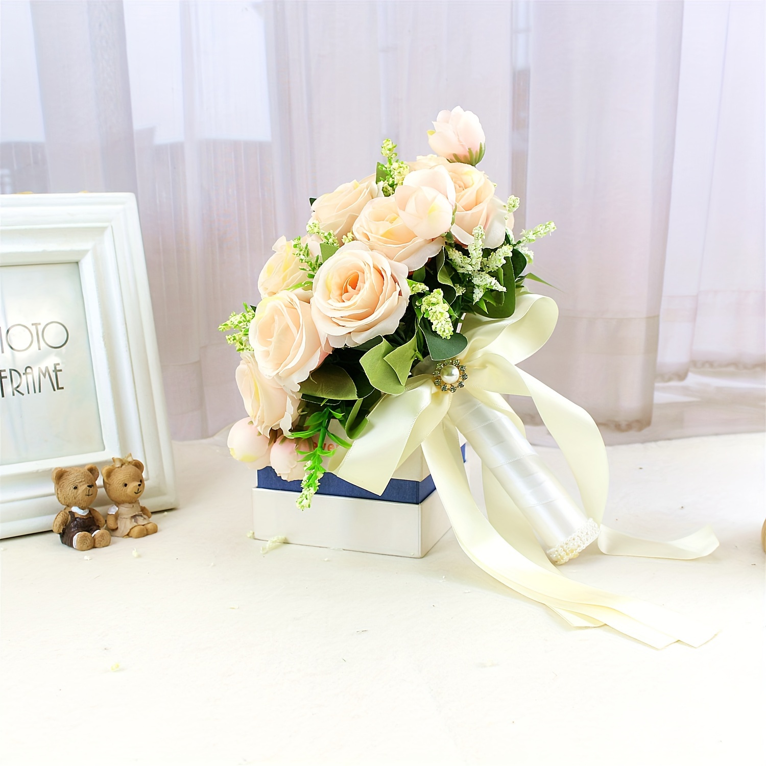 Wedding Bouquet With Lace Ribbons Artificial Rose Flower For - Temu
