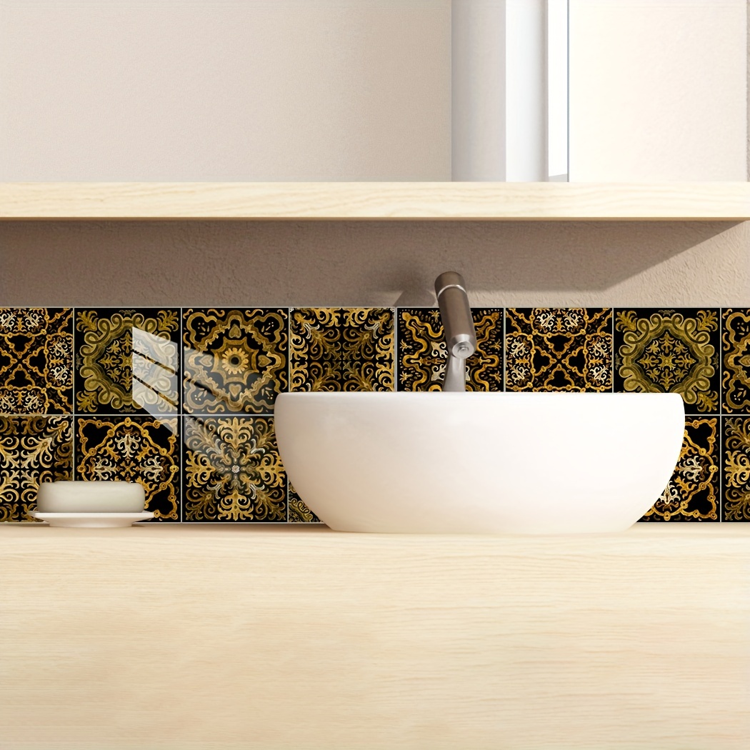 10pcs Black Gold Marble Brick Self-adhesive Bath Kitchen Wall Stair Tile  Sticker