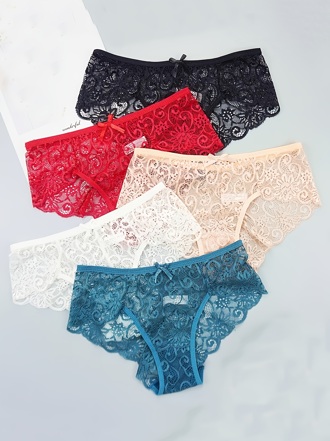 5 Pack Women's Lace Sexy Mid Waist Panties