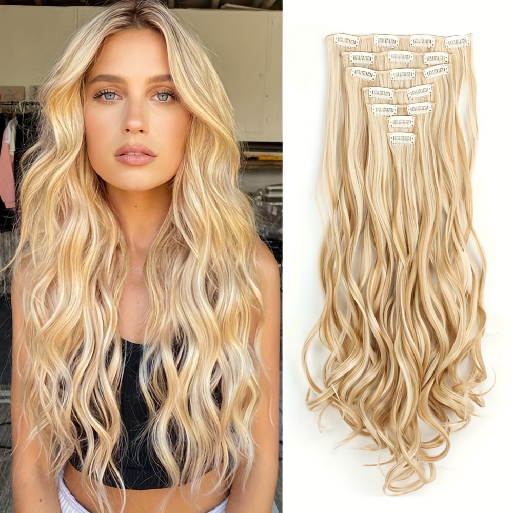 Long Wavy 16 Clips Hair Extensions Clips in 7Pcs/Set Synthetic