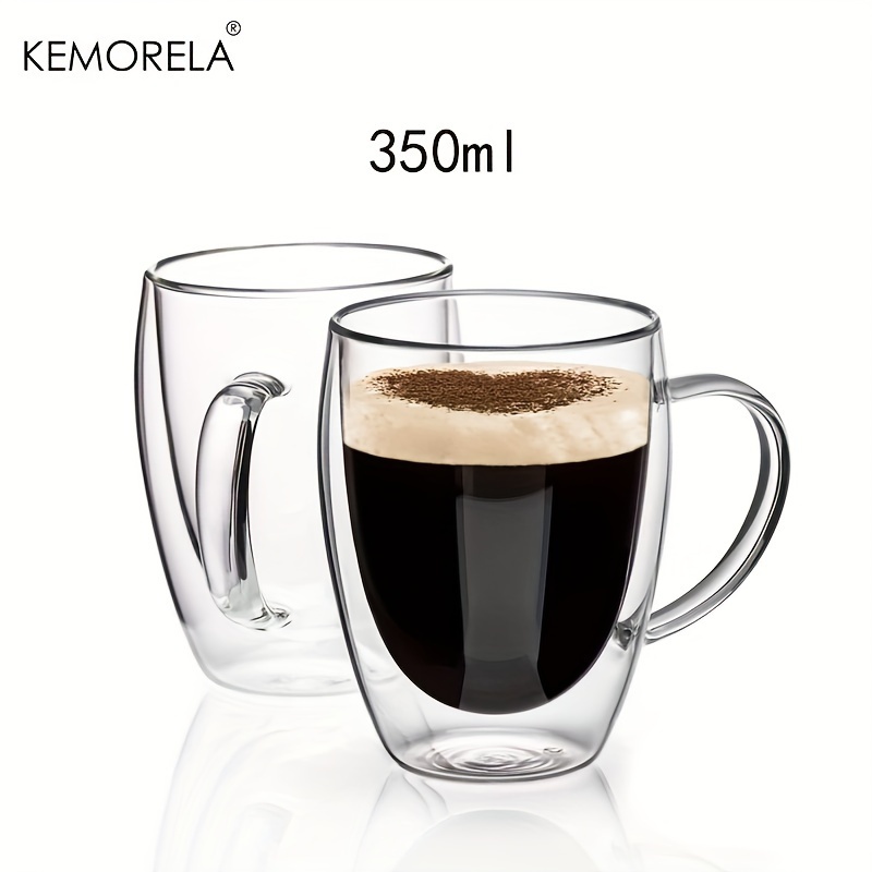 Double Wall Glass Coffee Mugs With Handle, Double Wall Cappuccino Cup,,  Espresso Coffee Tea Cup, Clear Glass With Handle - Temu