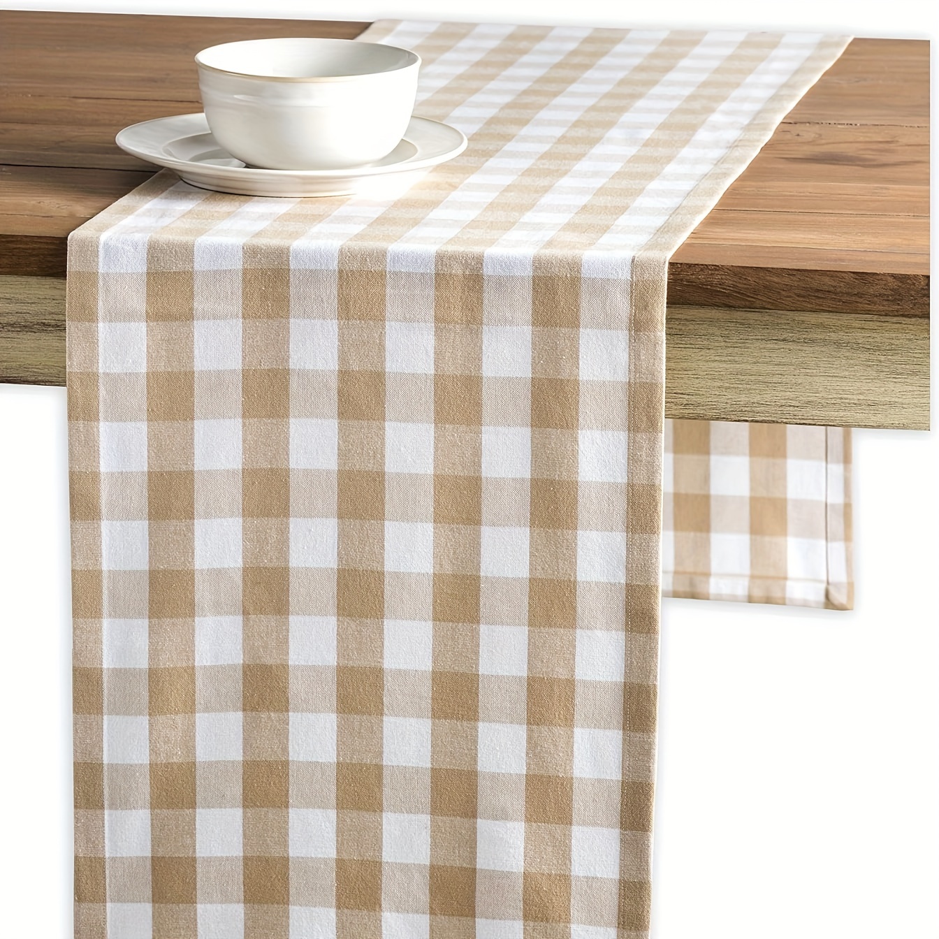 

1pc New Year Tablecloth, Khaki White Grid Buffalo Plaid Table Cover, Picnic Table Cloth, Holiday Cabin Decoration Tablecloth Used For Camping Party Supplies