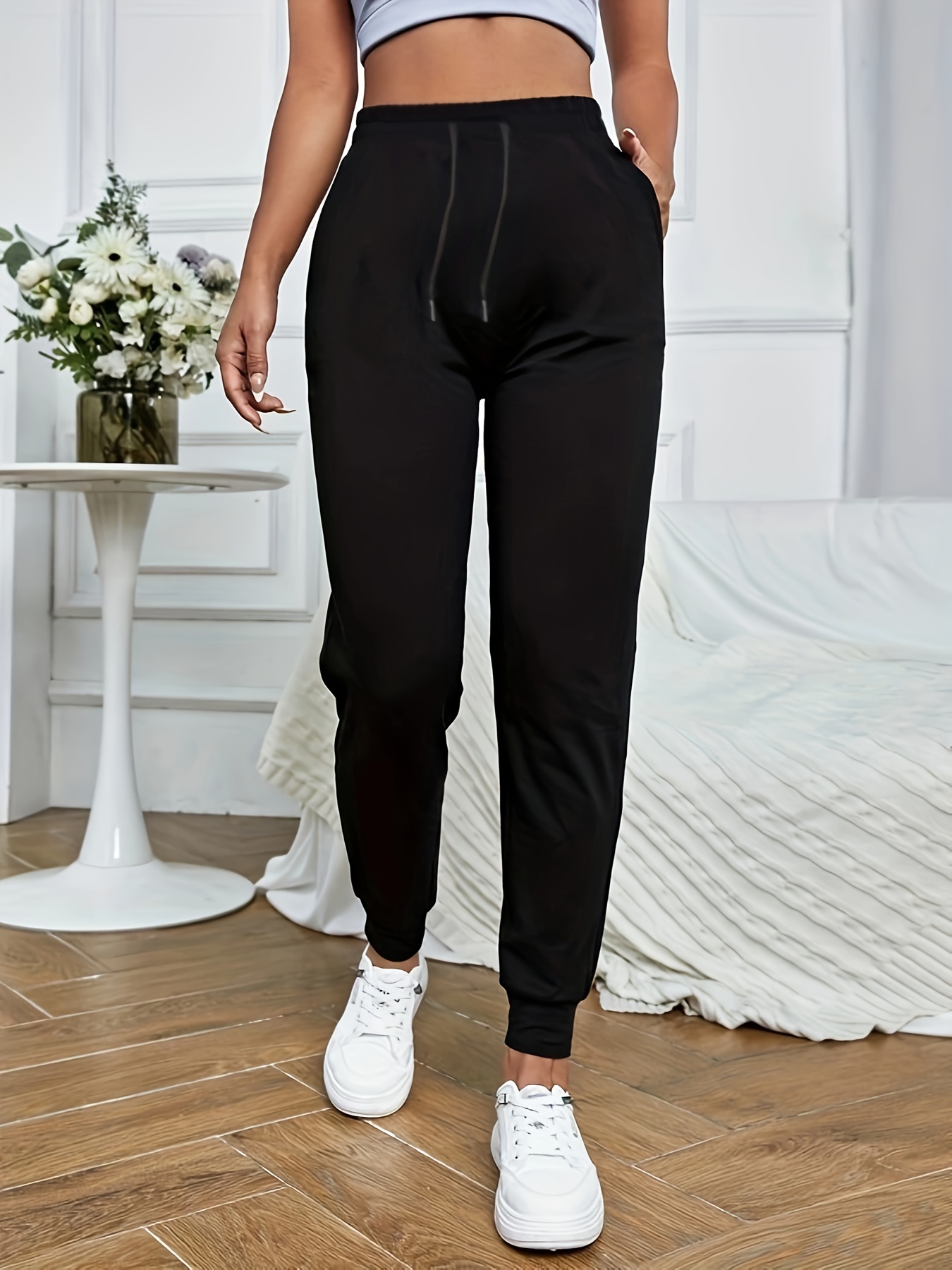 Womens Black Casual Pants - Bottoms, Clothing