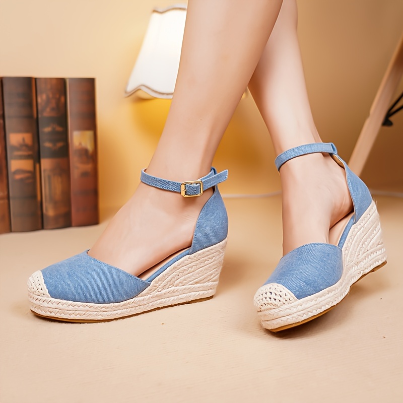 Blue wedge espadrille hot sale shoes