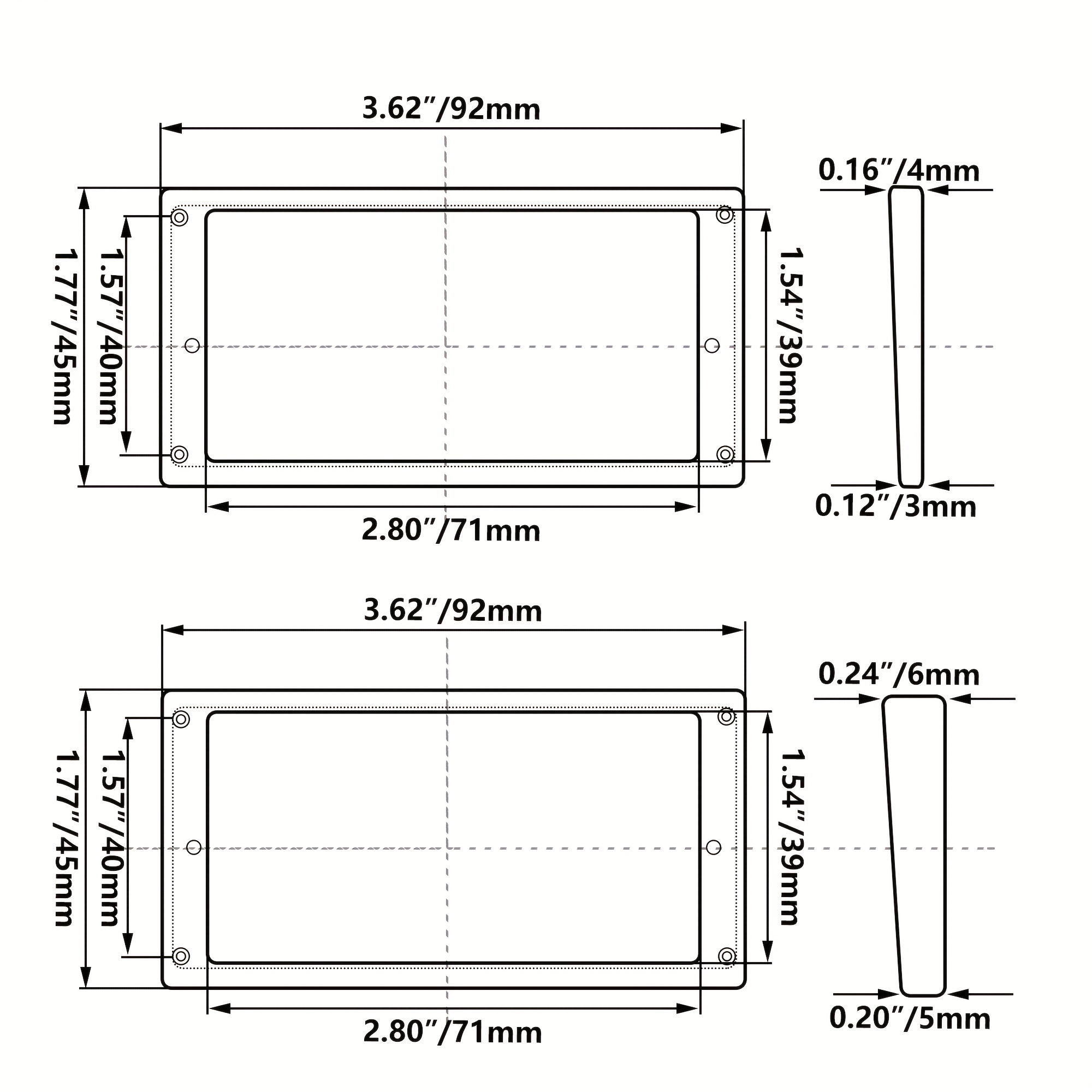 Guitar Humbucker Ring Flat Bottom Black 3mm Thickness