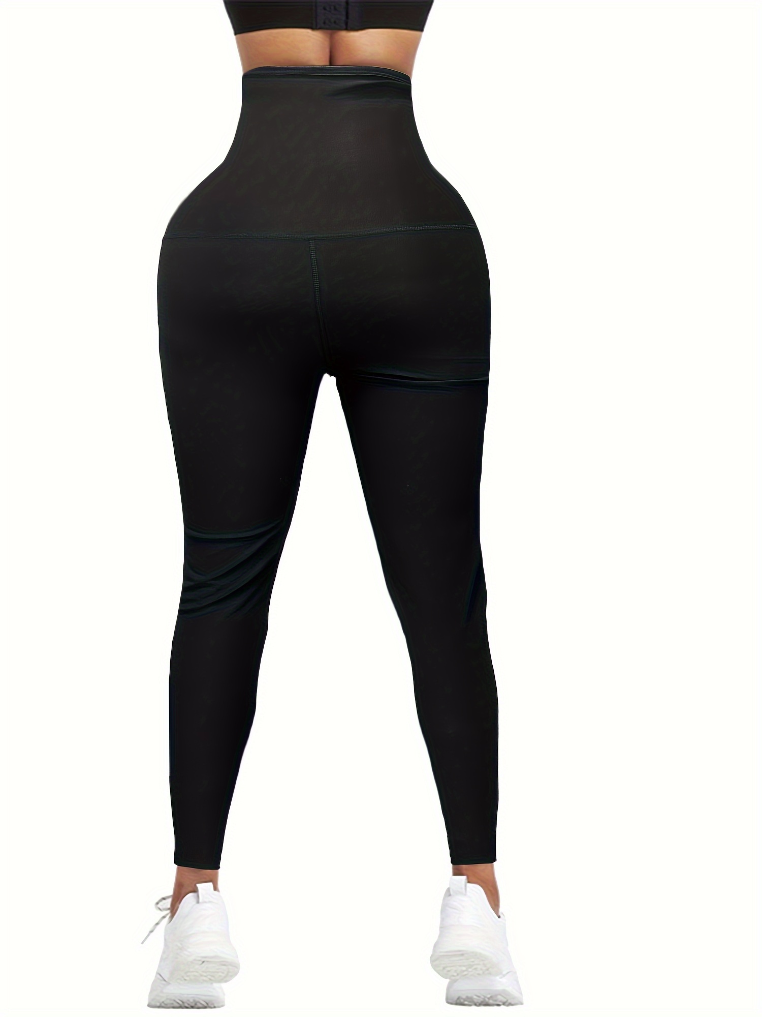 Black Thermal Sweat Absorption Sauna Leggings, Patched Pockets Body Shaped  Slimming Sports Pants, Women's Activewear
