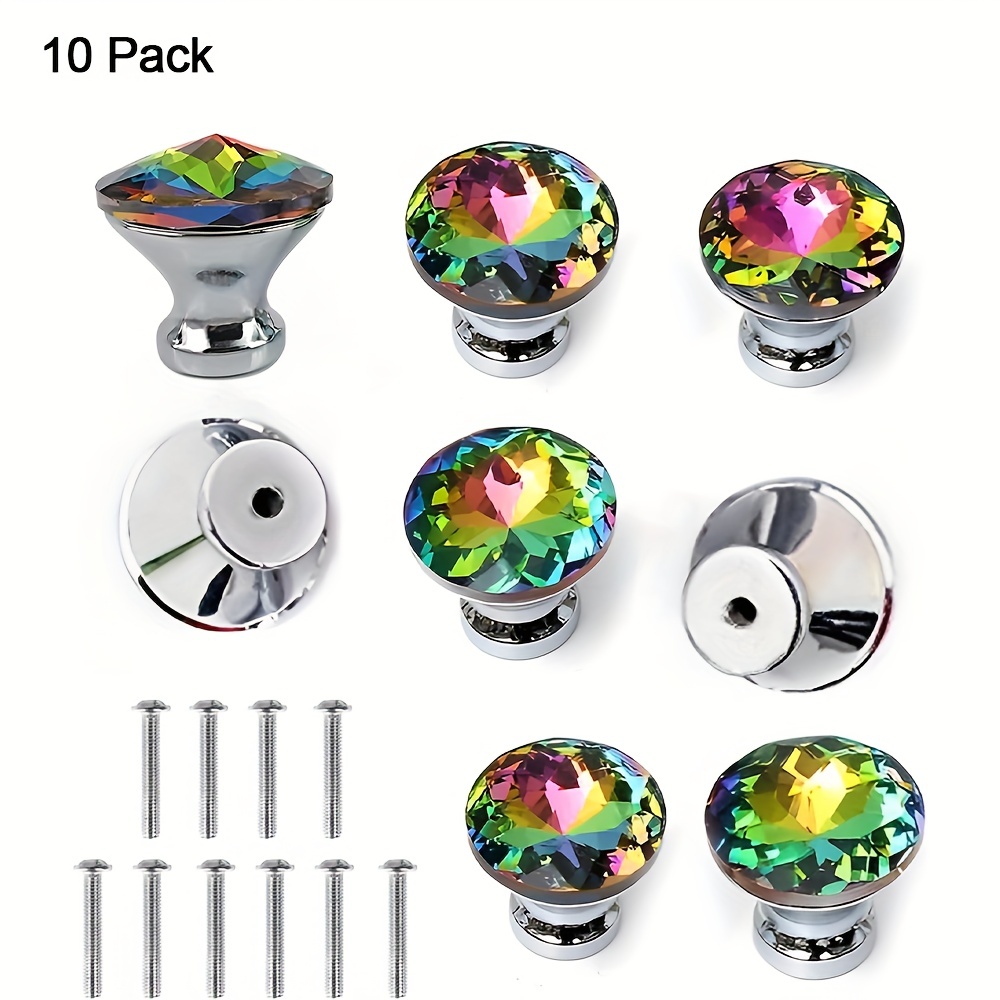 

10pcs Cabinet Knobs, 1.2'' Dresser Knobs, Crystal Glass Drawer Pulls And Knobs, Diamond Shape Colorful Crystal Knobs For Kitchen, Cupboard Bathroom Pull Handles