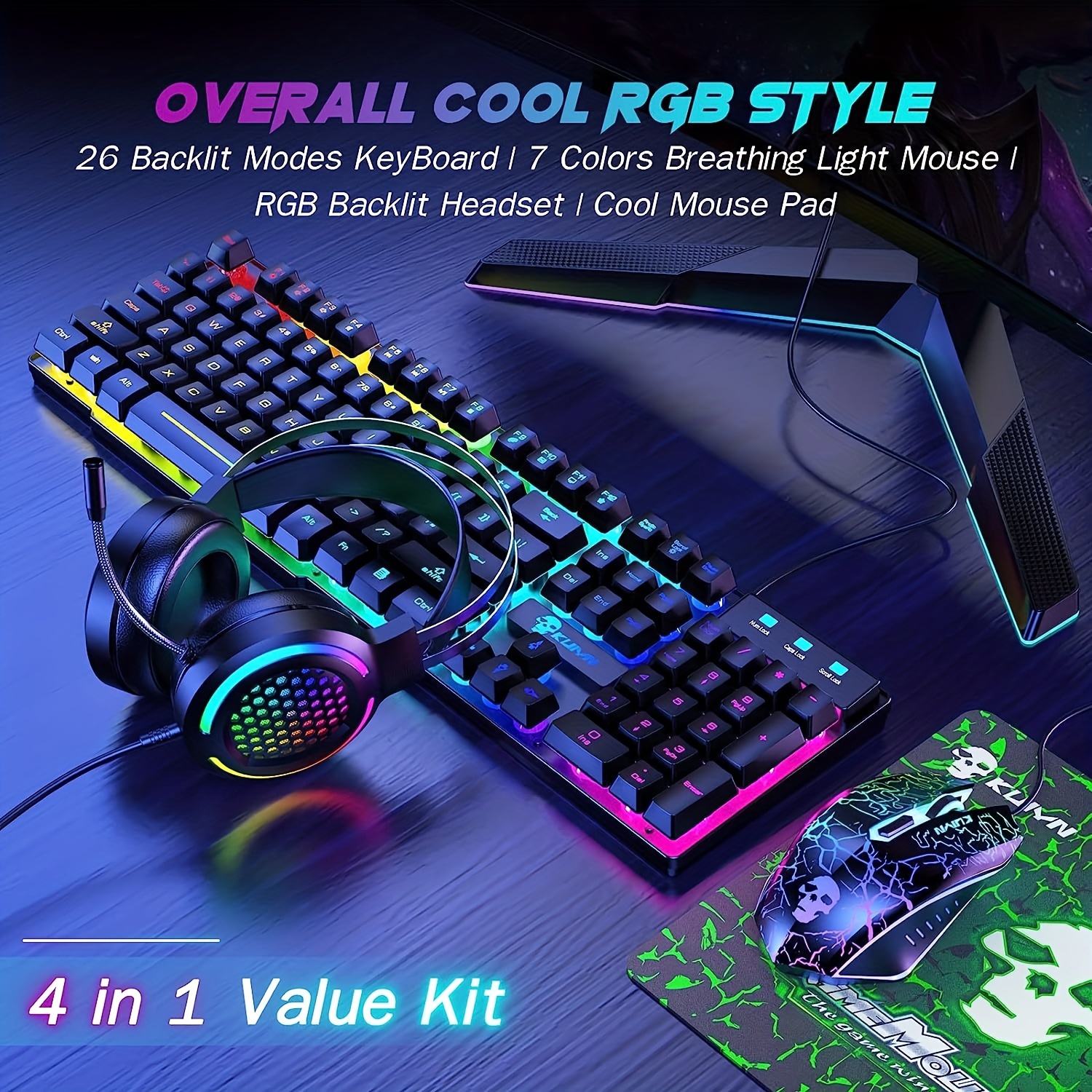  RGB PC Gaming Accessories Combo Kit - Gaming Keyboard