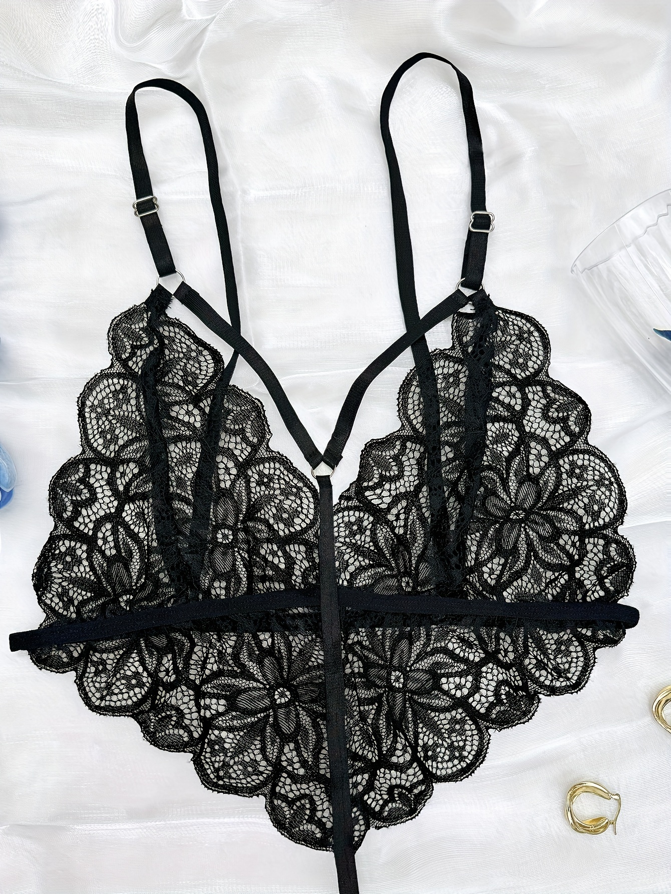 Sexy Adult Floral Lace Strappy Teddy Semi sheer Deep V - Temu Canada