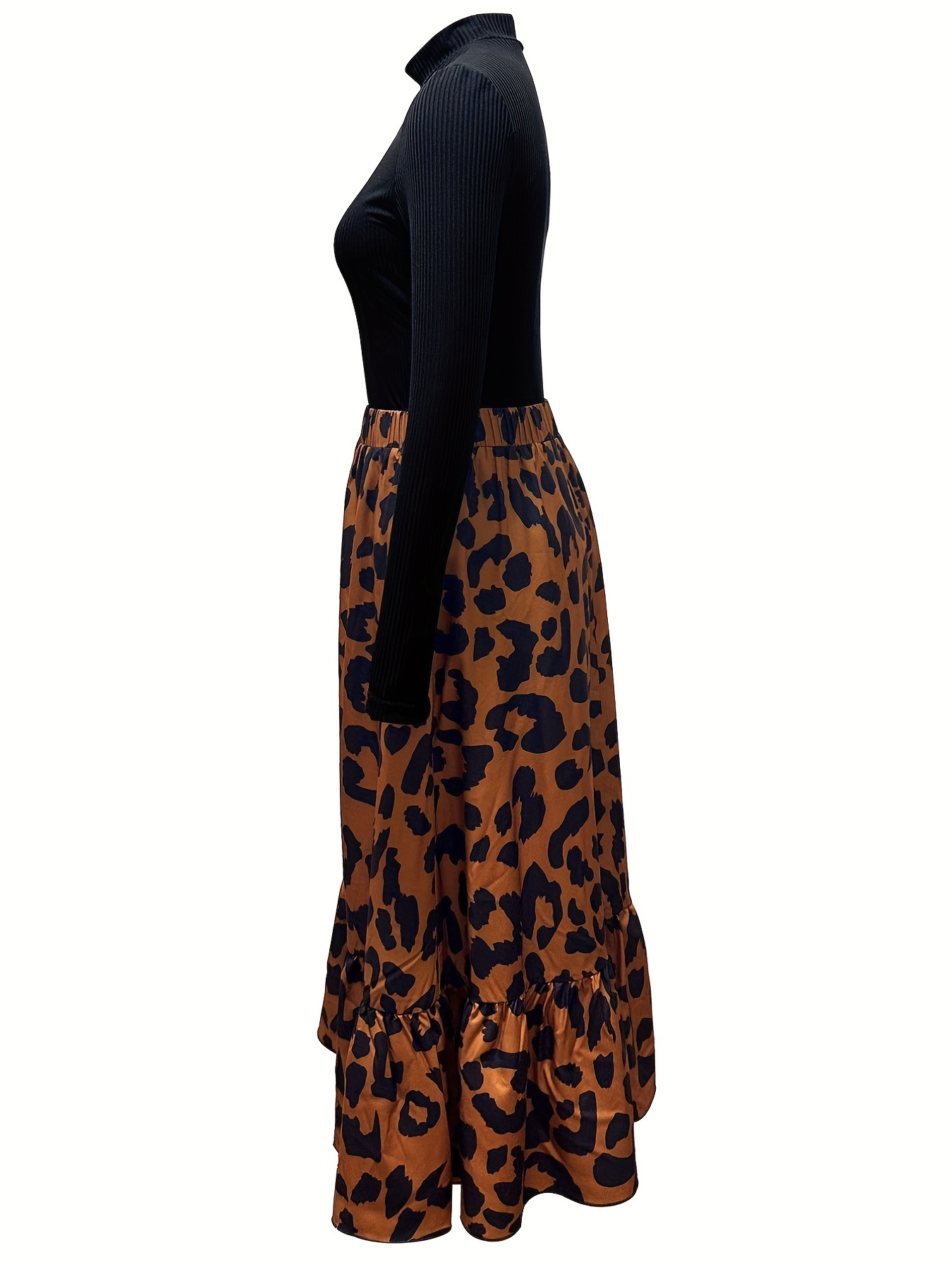 Leopard print ruffle hem midi skirt sale