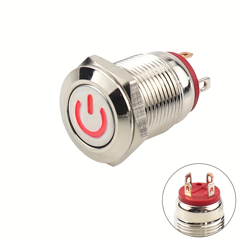 12mm Round Switch Push Button - Momented or Permanent 12V 24V 230V 2A