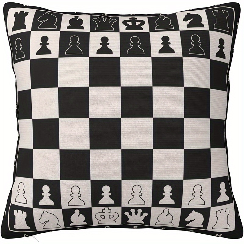 

1pc Chess Board Throw Pillow Cover Case Chess Decorative Pillowcase Cushion For Couch Sofa Bedroom Livingroom Kitchen And Car Short Plush Decor 18x18 Inch Home Decor, Room Decor (no Pillow Core)