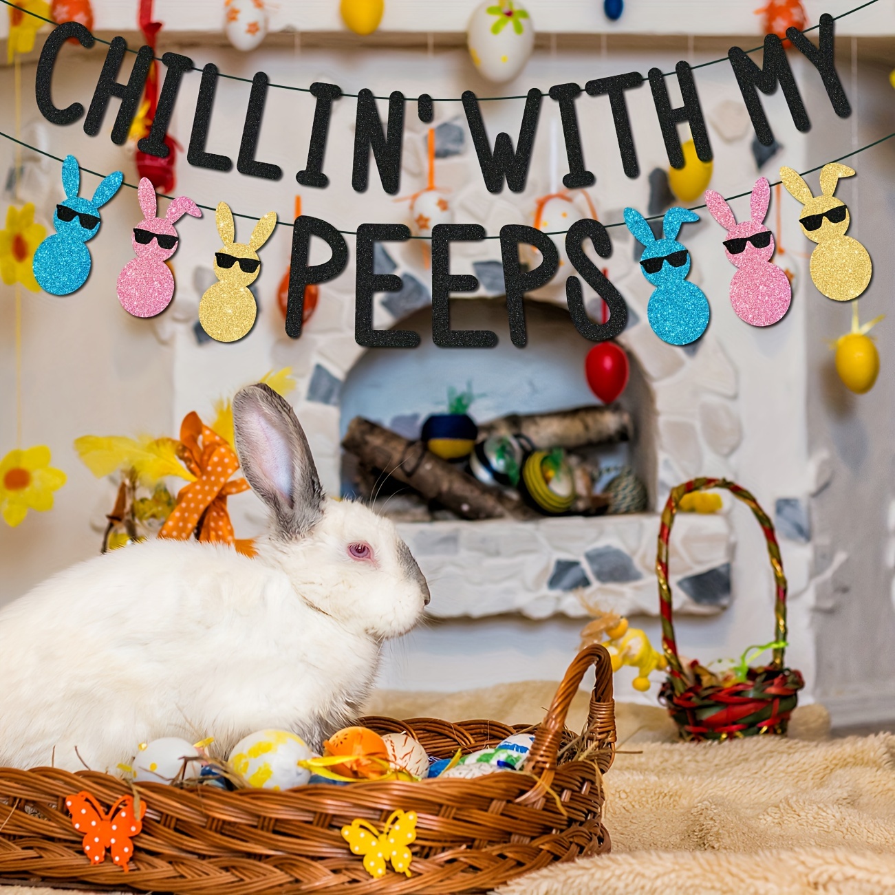 Happy Easter Banner Chillin Peeps Banner Sign Easter Bunny - Temu