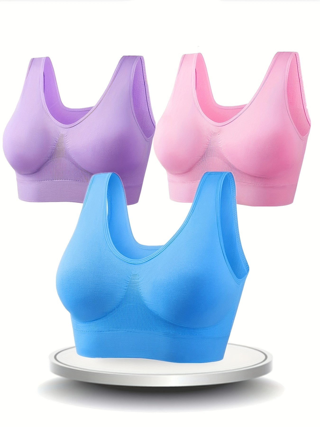 3 Pcs Breathable Solid Eyelet Mesh Hole Vest Sports Bras Without Padded,  Non-steel Running Yoga Bras, Women's Lingerie & Underwear