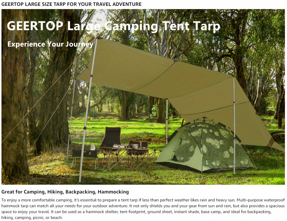 Large Camping Tent Tarp Outdoor Waterproof Flame Retardant Hammock