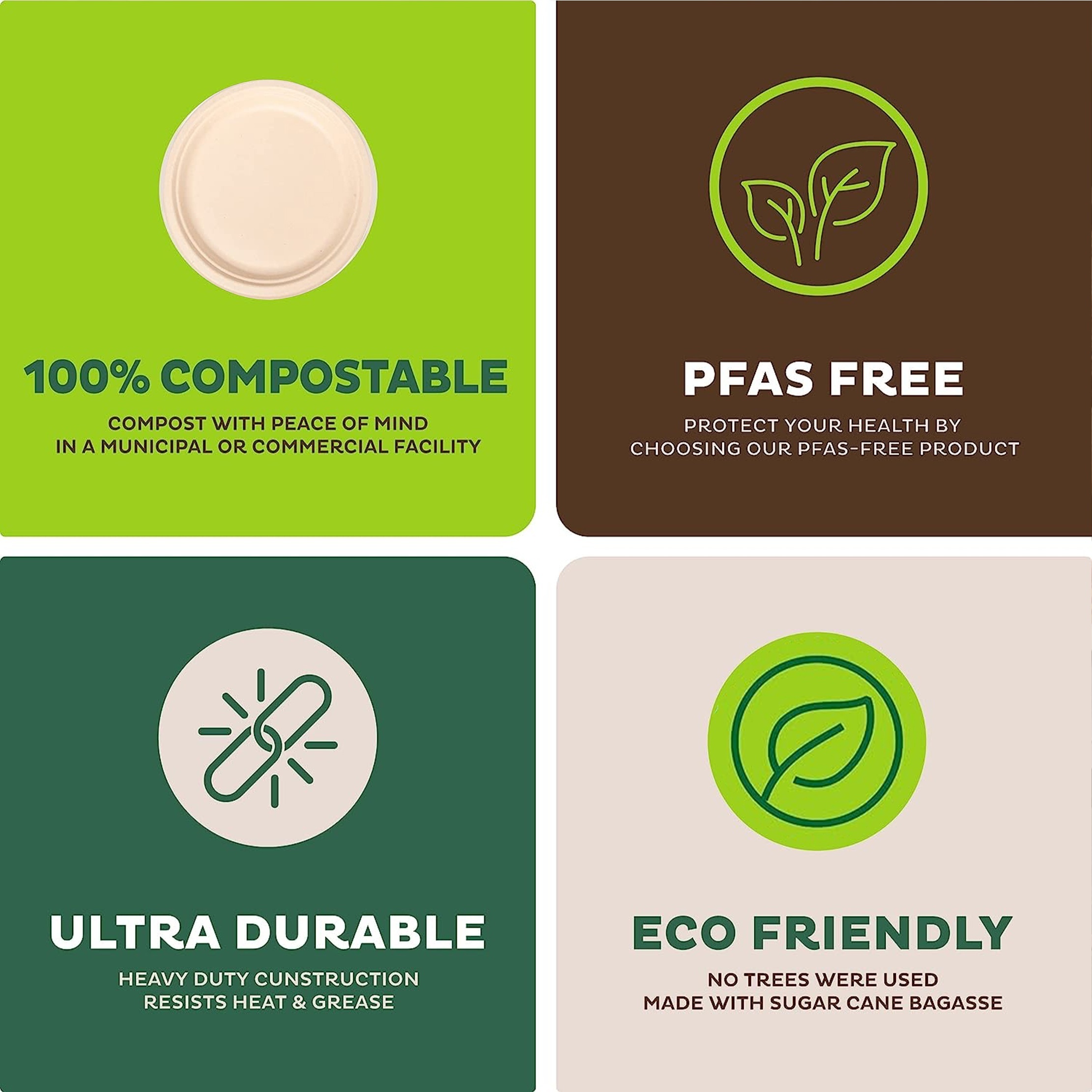 100% Compostable 9 Inch Heavy-Duty Paper Plates Eco-Friendly Disposable  Plates