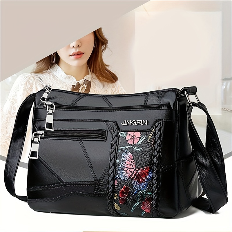 Embroidery Chain Crossbody Bag Fashion Zipper Square Purse - Temu