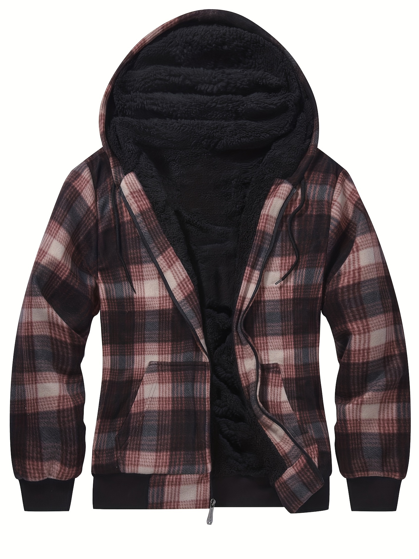 Plaid Sherpa Lined Hoodie Jacket