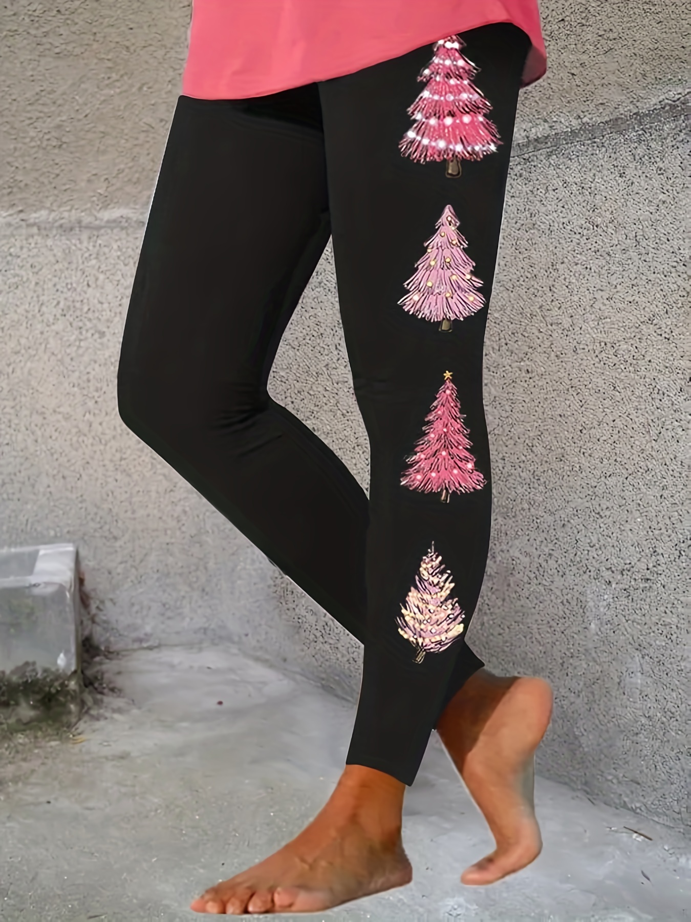 Christmas Print Casual Yoga Pants High Waist Tummy Control - Temu
