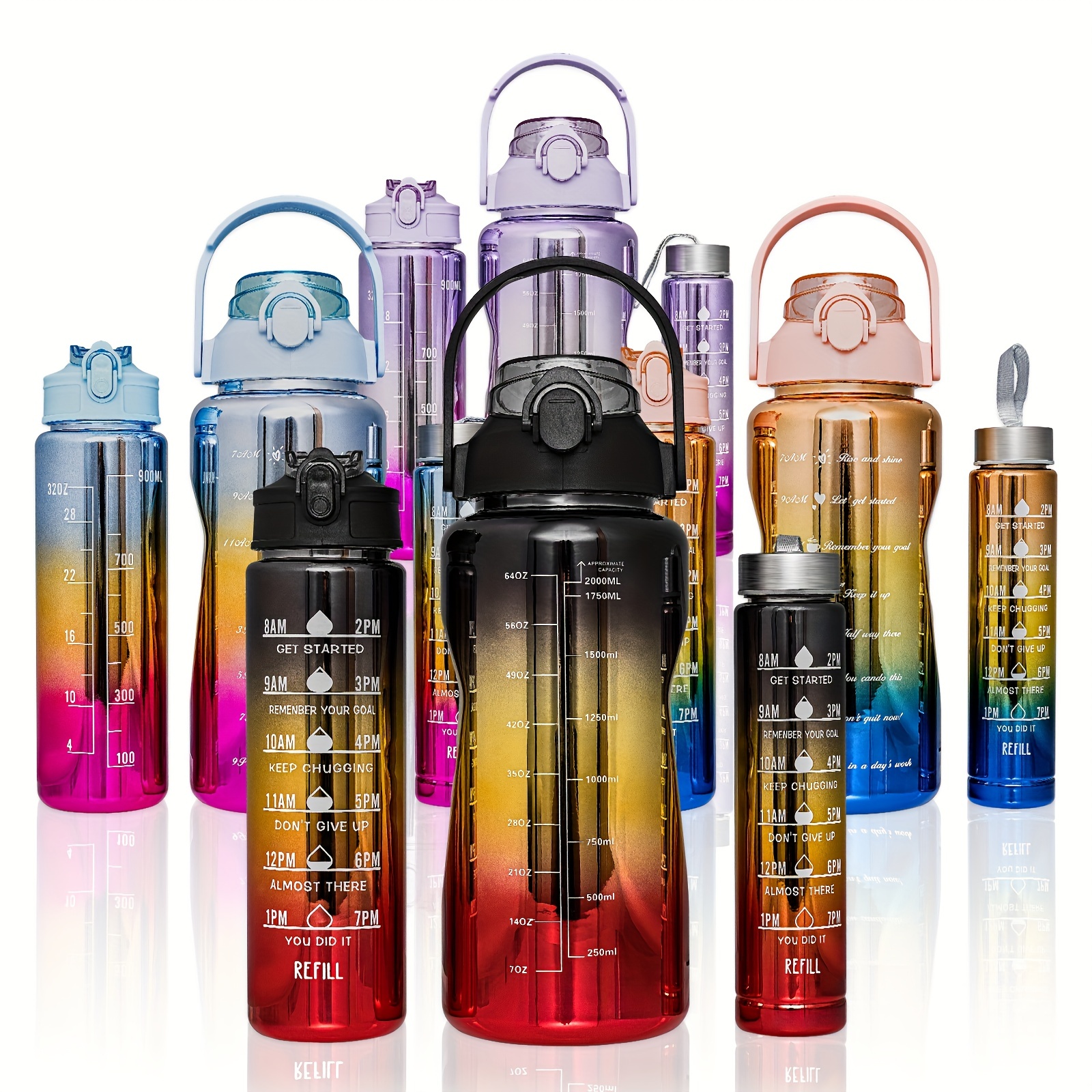 3-Pack Inspiring Hydration Set: 64oz, 32oz, 16oz Water Bottles with Time  Markers, Leakproof Design, …See more 3-Pack Inspiring Hydration Set: 64oz