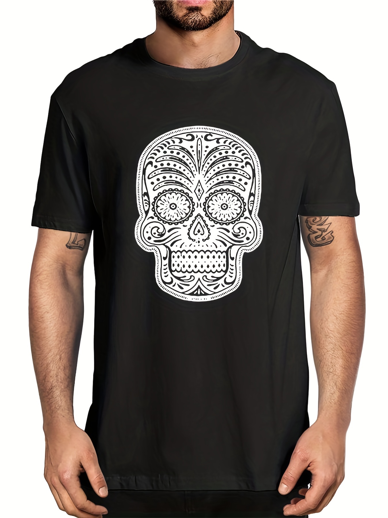 Men's Floral Skull Graphic T shirt Casual Tee for Summer