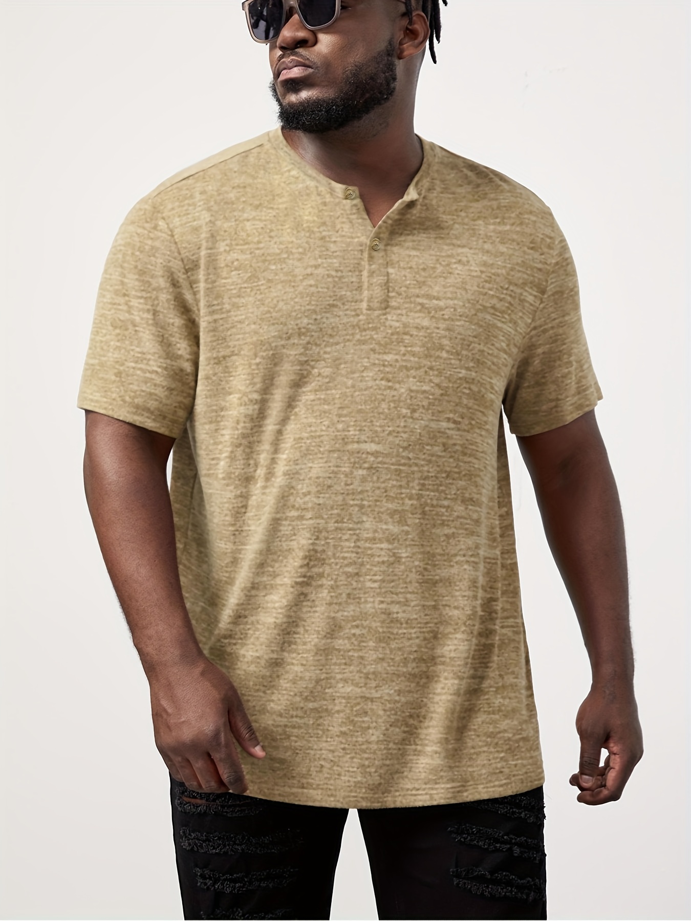 Plus Size Vacation Henley Shirt, Men's Retro Textured Henley Shirt