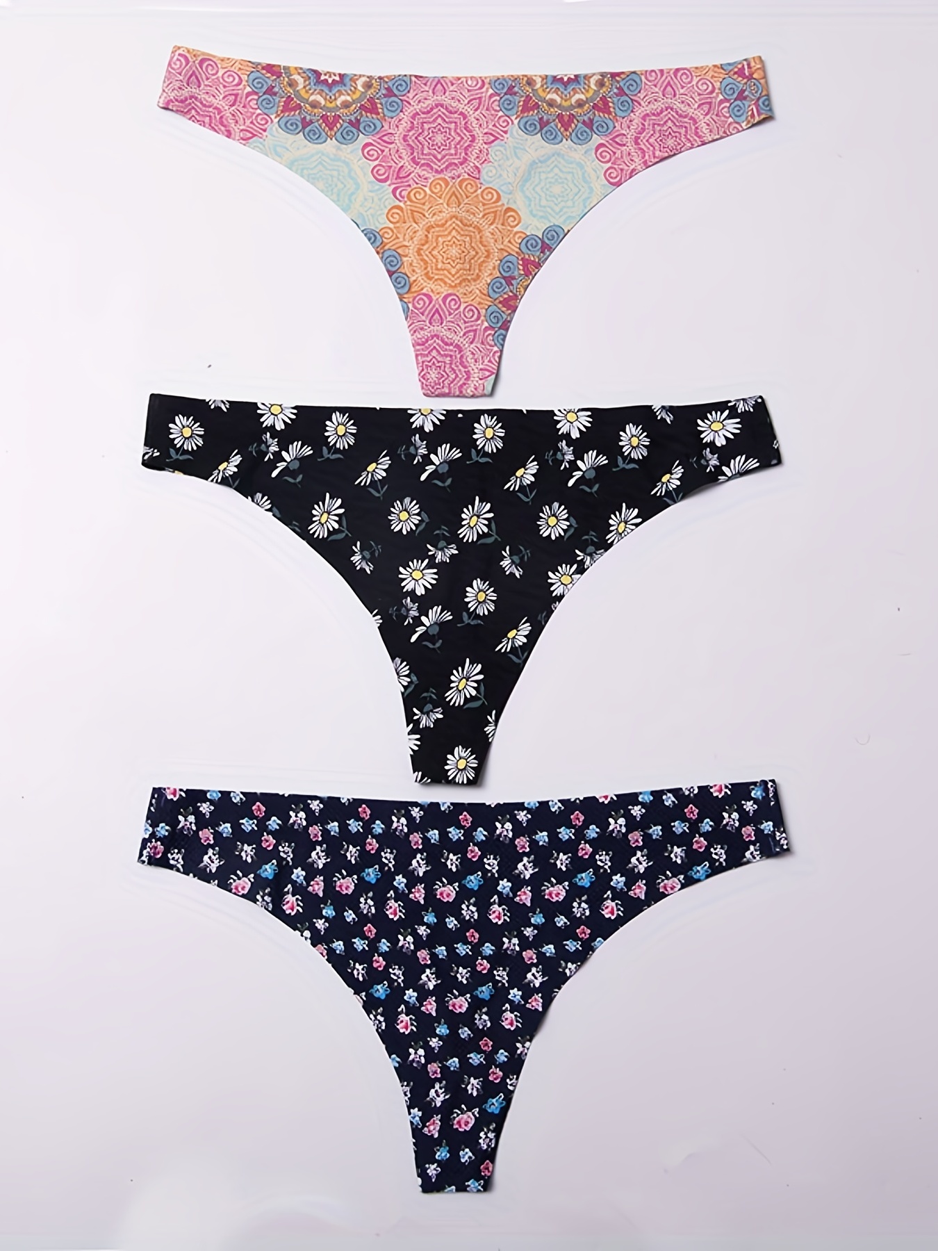 Floral Lips Print Thongs Sexy Low Waist Contrast - Temu