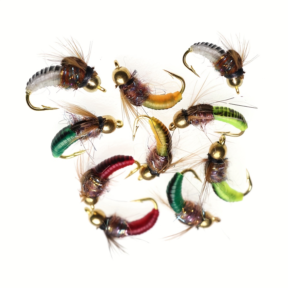 Cheap 4PCS UV Skin Chain Beads Head Nymph Scud Bug Worm Shrimps Flies Trout  Fly Fishing Lure Bait