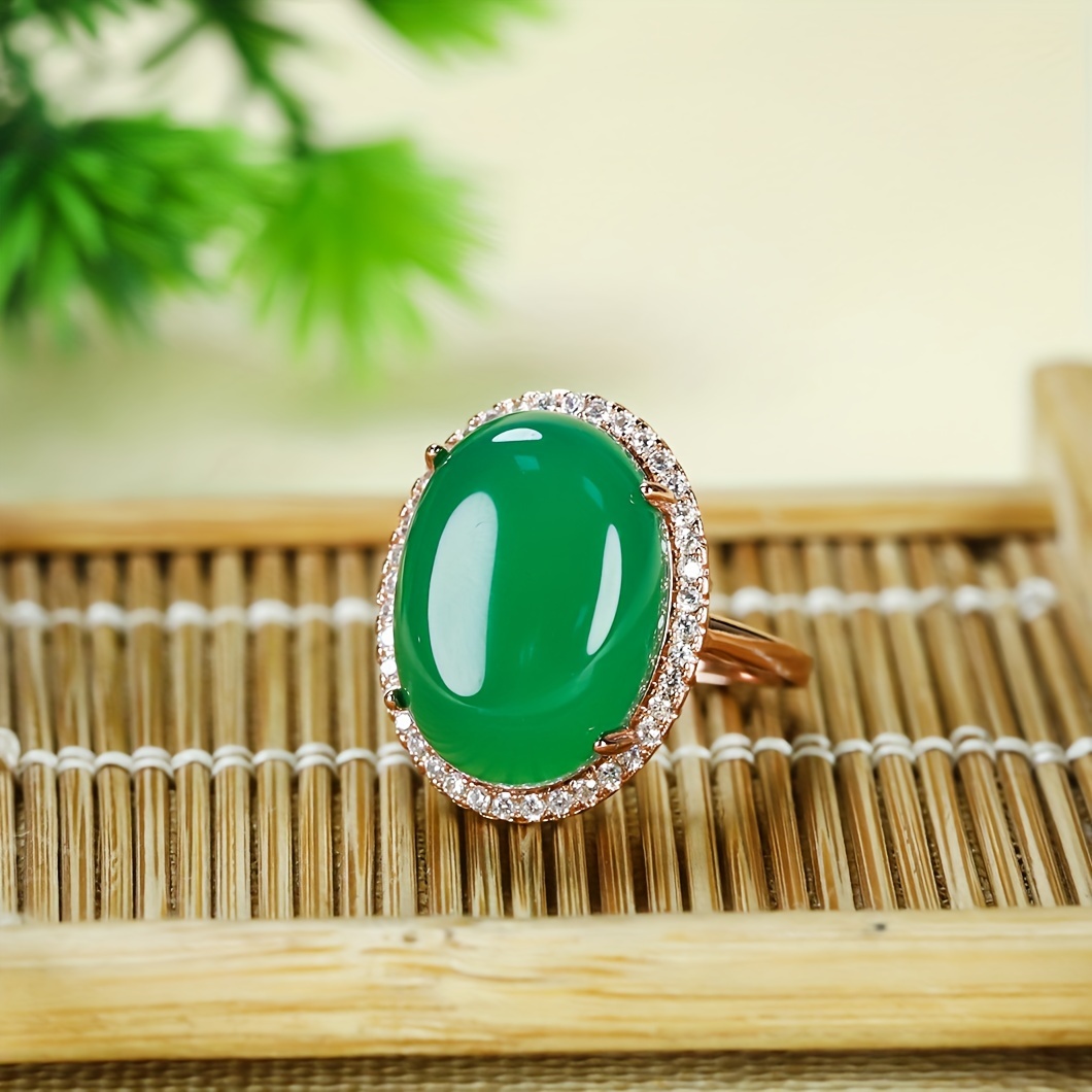 

1pc Inlaid Green Imitation Chalcedony Rose Golden Ring