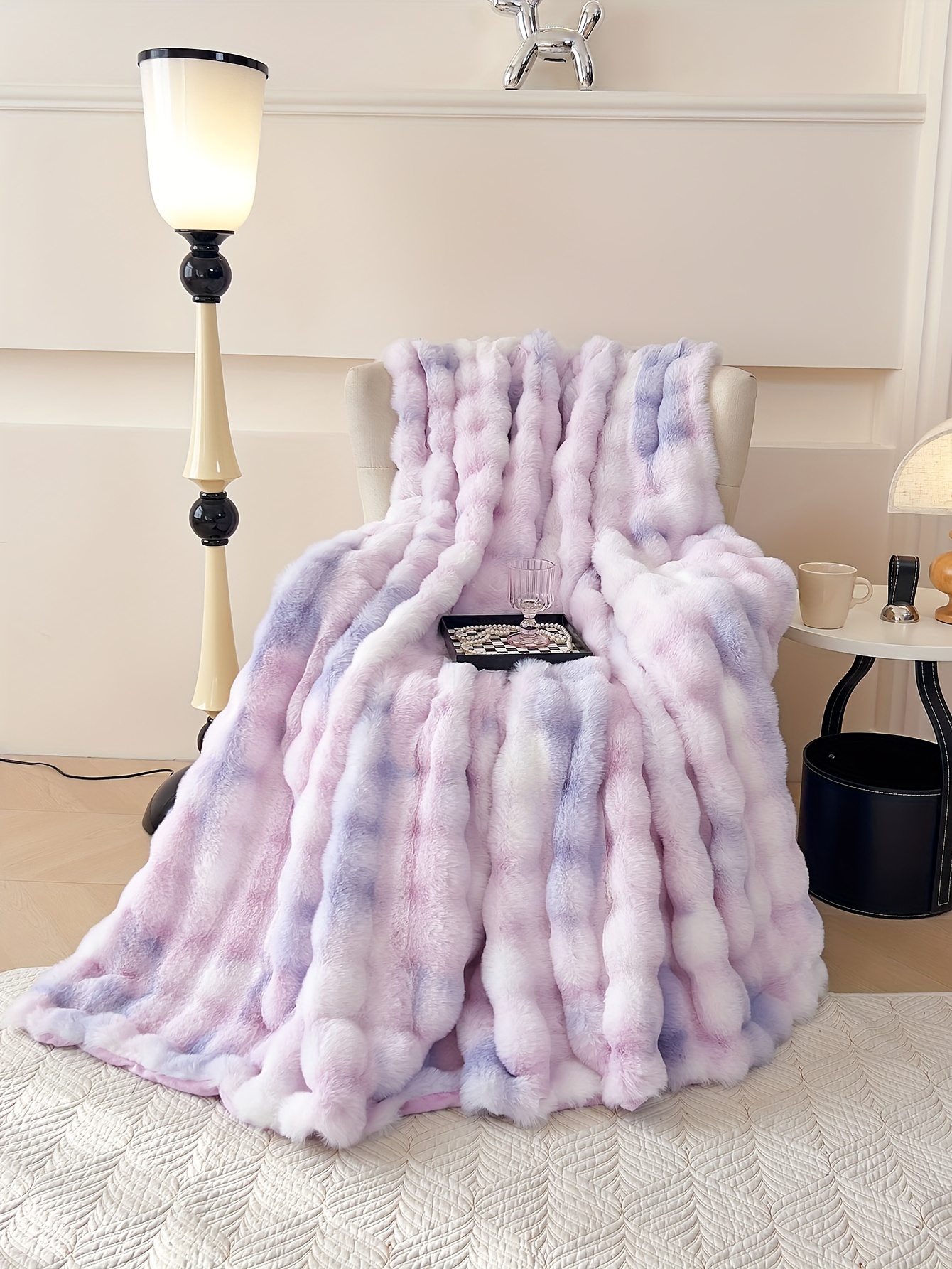 1pc tie dye   rabbit fur blanket shaggy short plush blanket soft fluffy bed blanket sofa blanket nap blanket throw blanket details 0