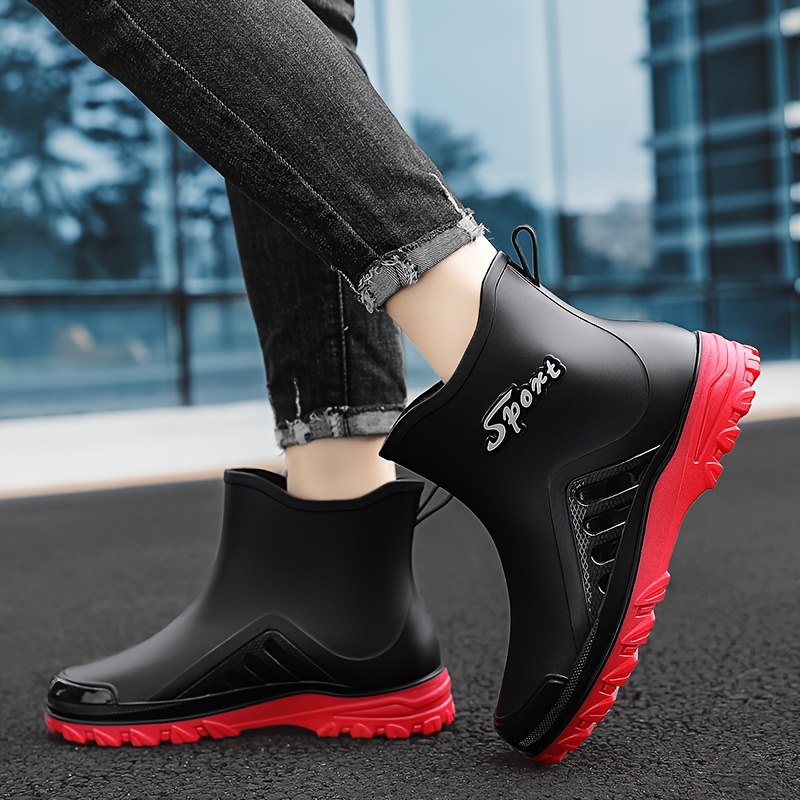 Mens Solid Ankle Rain Boots Non Slip Wear Resistant Waterproof