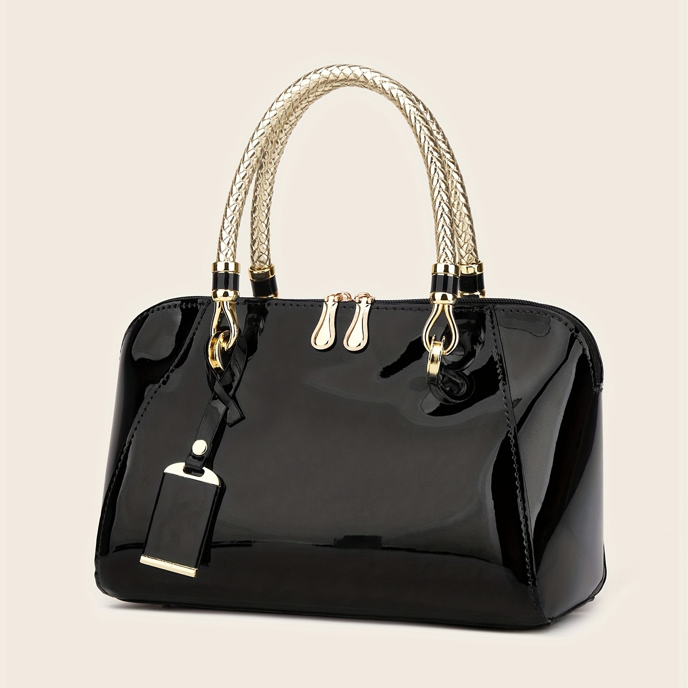 Solid Color Tote Bag, Elegant Zipper Satchel Bag, Women's Stylish Handbag  For Work - Temu