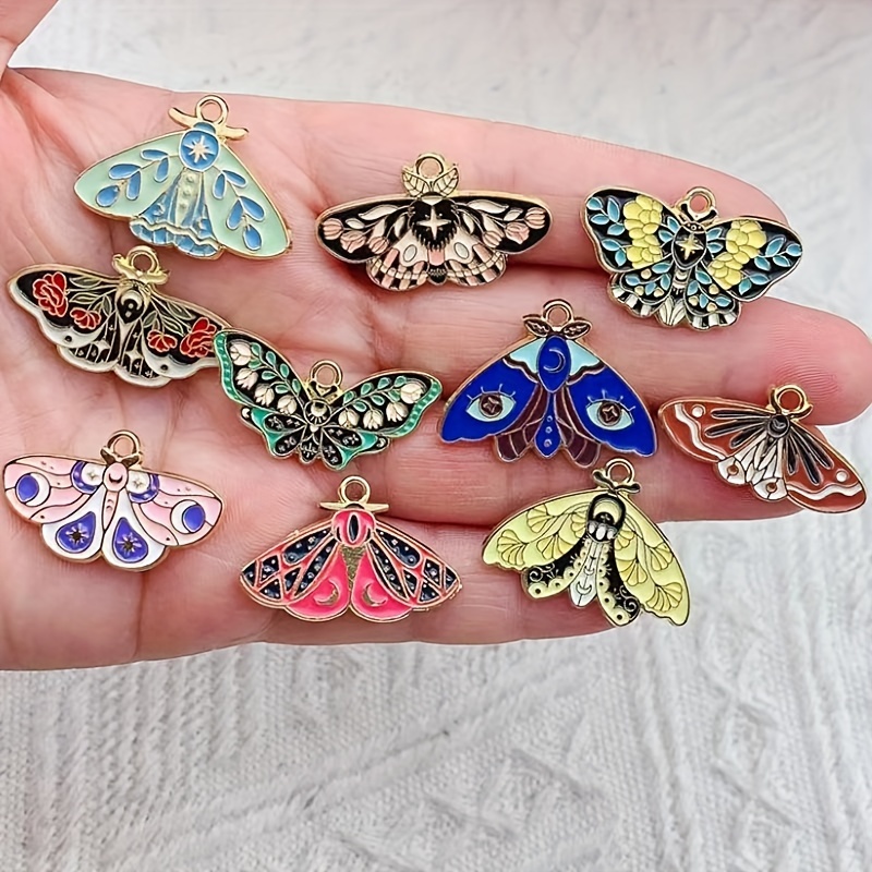 

10pcs Mix Sun Moon Moth Insect Charms, For Jewelry Making Alloy Enamel Butterfly Pendants, Diy Phone Chains Necklace Pendants Findings