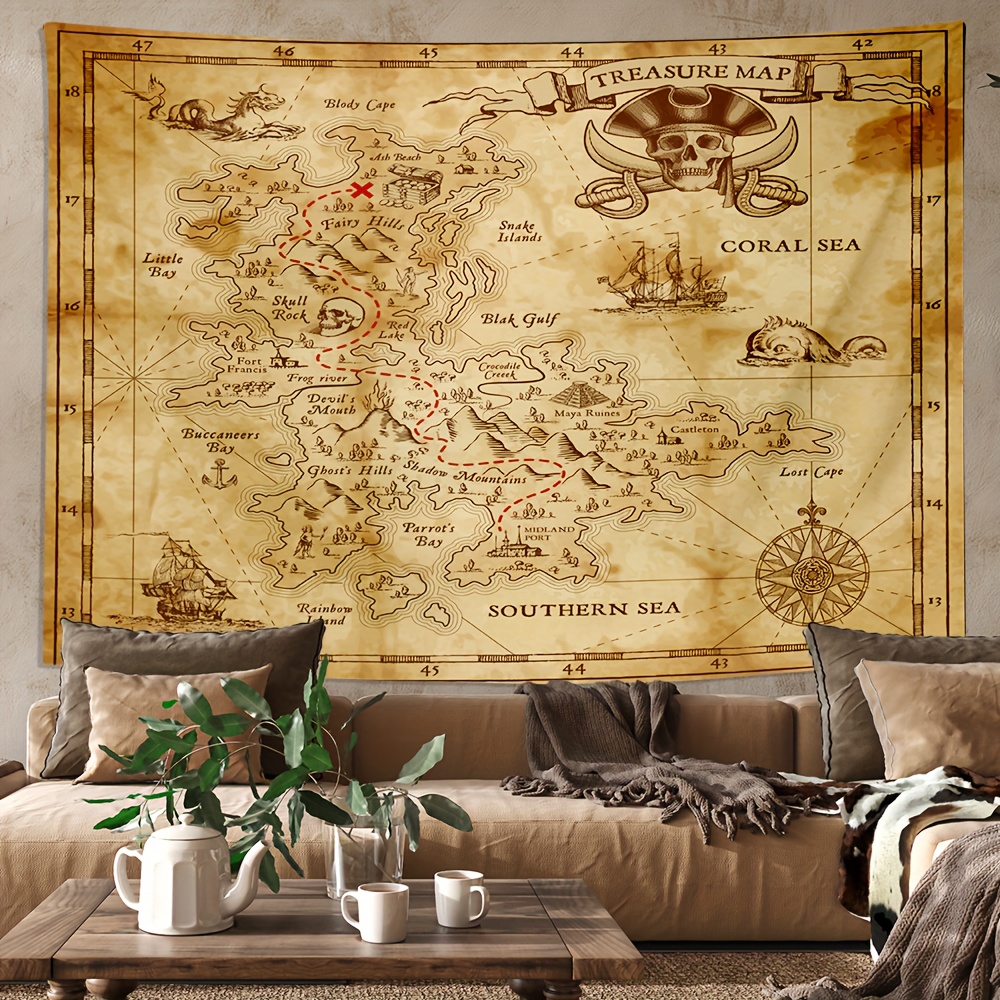 Pirate Treasure Chart Print Tapestry Peach Skin Velvet Wall - Temu