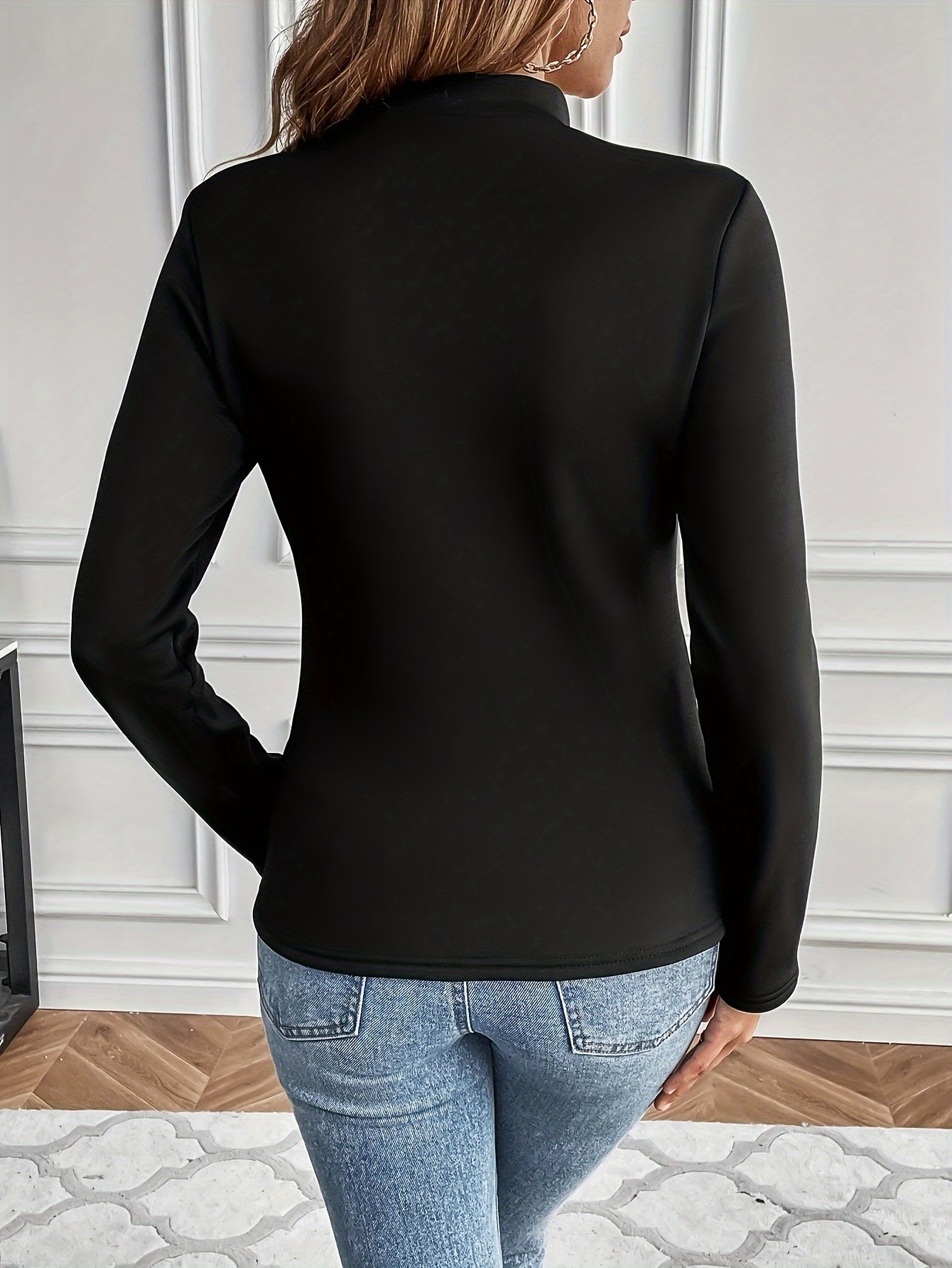 Casual Solid Long Sleeve Black Womens Thermal Underwear (Women's)