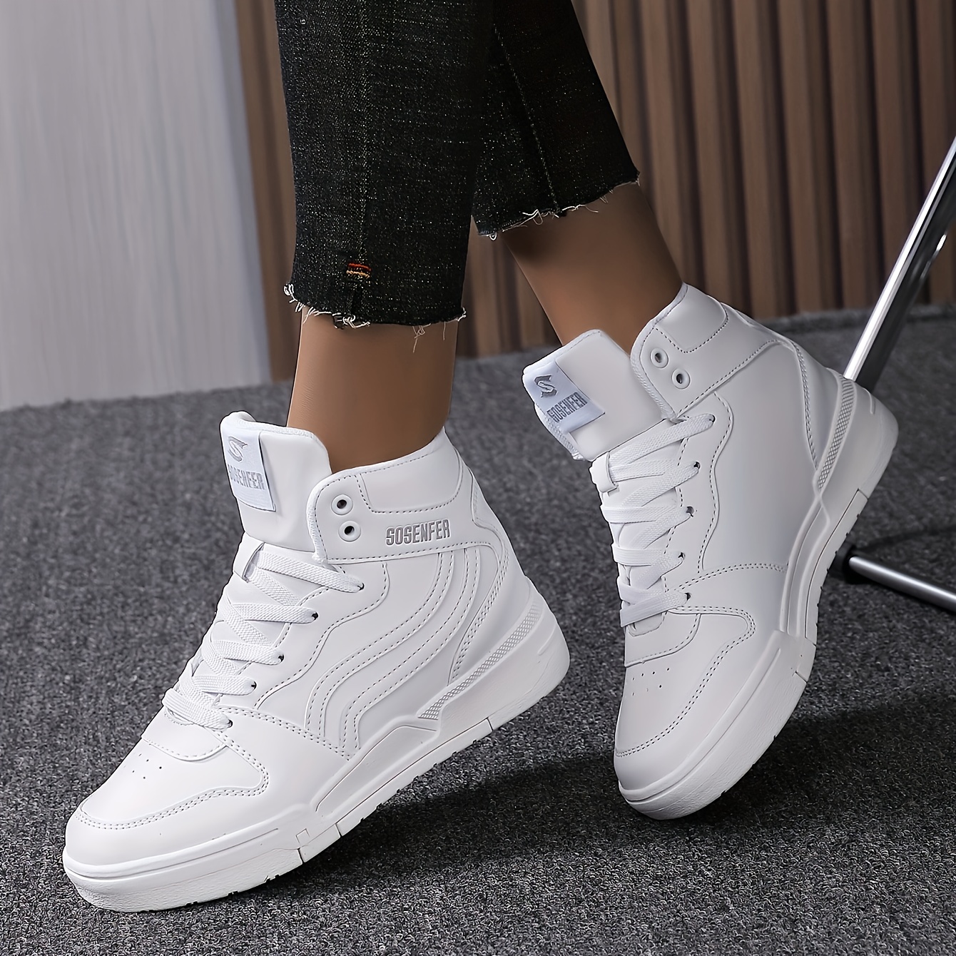 High Top Skate Shoes Women s Versatile Solid Color Round Toe 