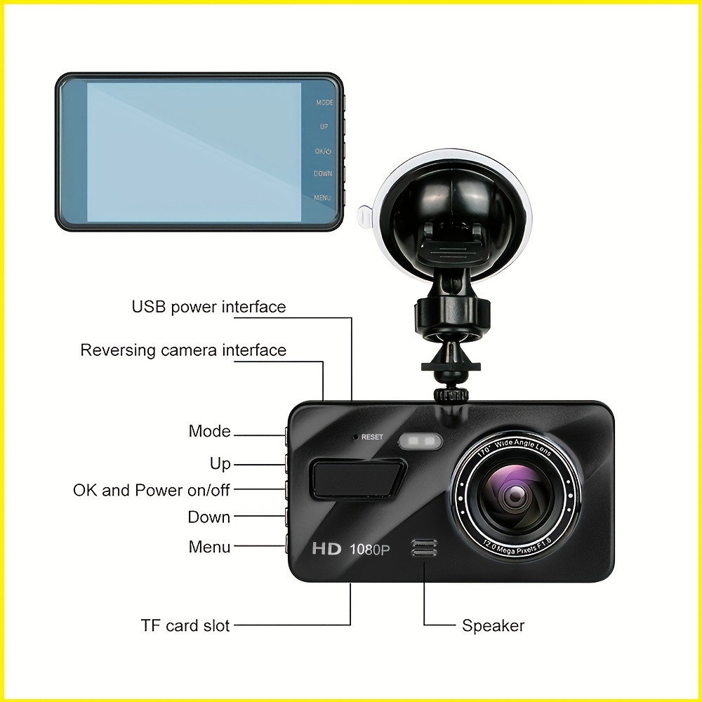 Touch Screen Dash Cam 4 1080P Dual Lens Car DVR Recorder Front and Rear  Camera