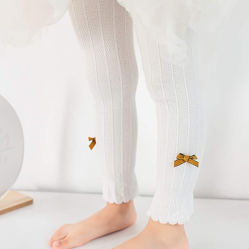 Girls Cotton Plain Color Leggings Pants Lace Trim Bowknot - Temu
