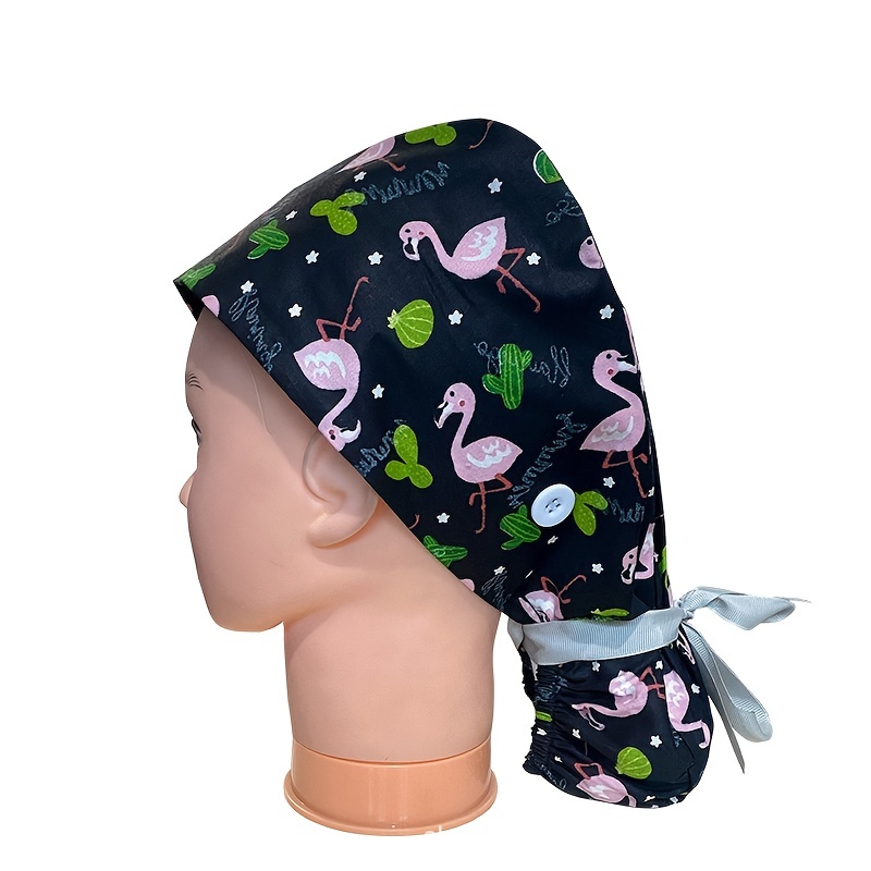 Adjustable Work Hat Paisley Print Nurse Hat With Button Elastic Scrub Cap