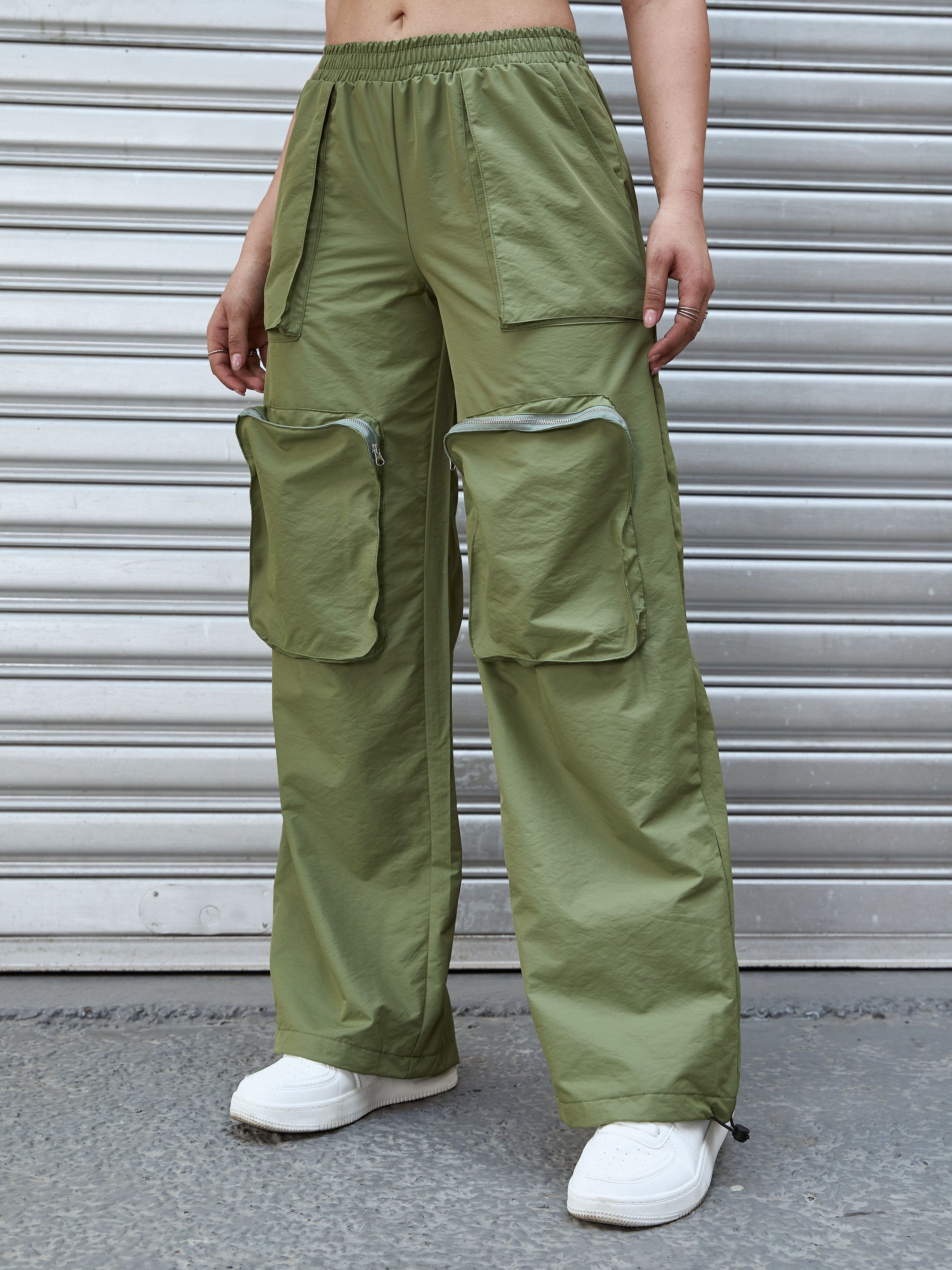 HZ.BEHAVE Women's Casual Pants Slant Pocket Cargo Pants (Color