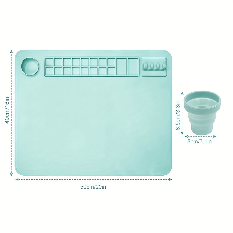 TOF Silicone Painting Mat 20X16 with Painting Brush, Sponge, Collapsible  Water Cup, 14 Color Dividers, Inch Scale, Brush Holder, Kids Clay Craft 
