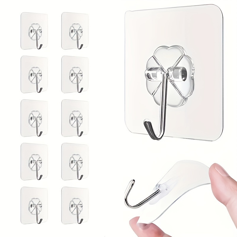 Adhesive Hooks For Hanging Heavy Duty Wall Hooks 22 Lbs Self Adhesive  Sticky Hooks Waterproof Transparent Hooks For Keys Bathroom Shower Outdoor  Kitchen Door Home Improvement Sticky Hook - Temu