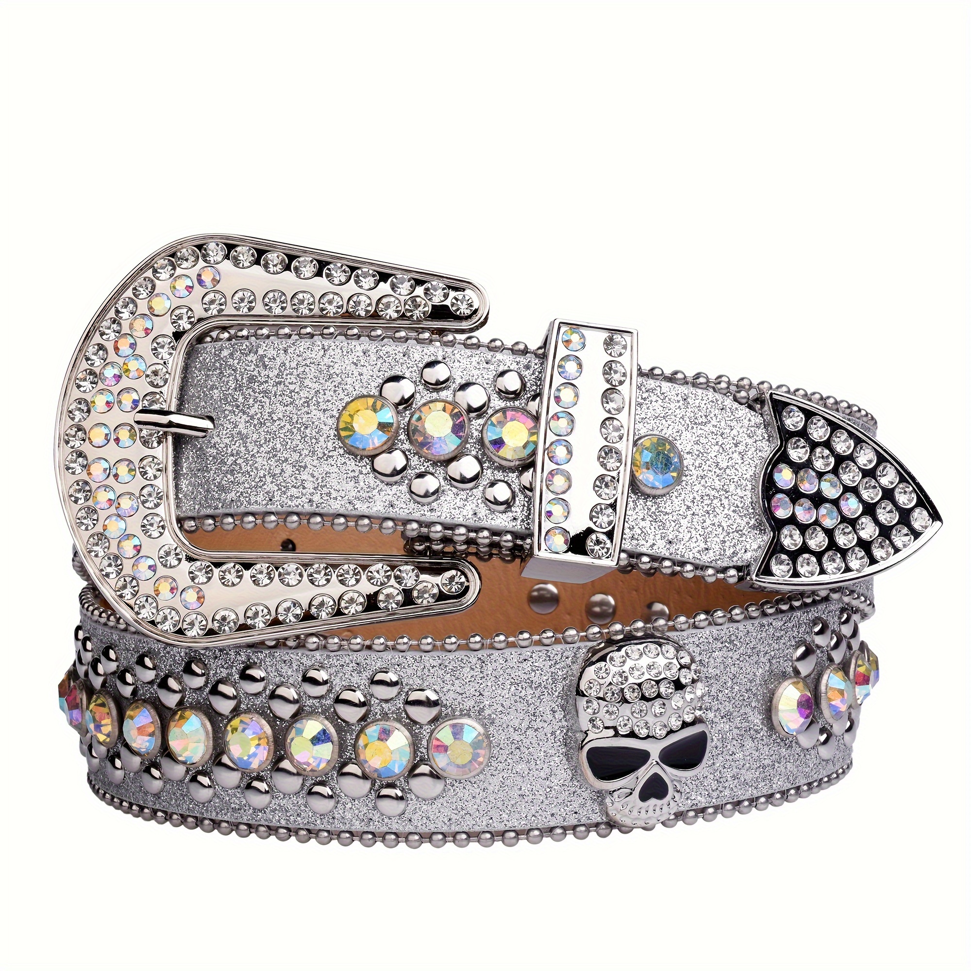 Gothic Cross Buckle Bb Belts Rhinestone Inlaid Punk Pu - Temu