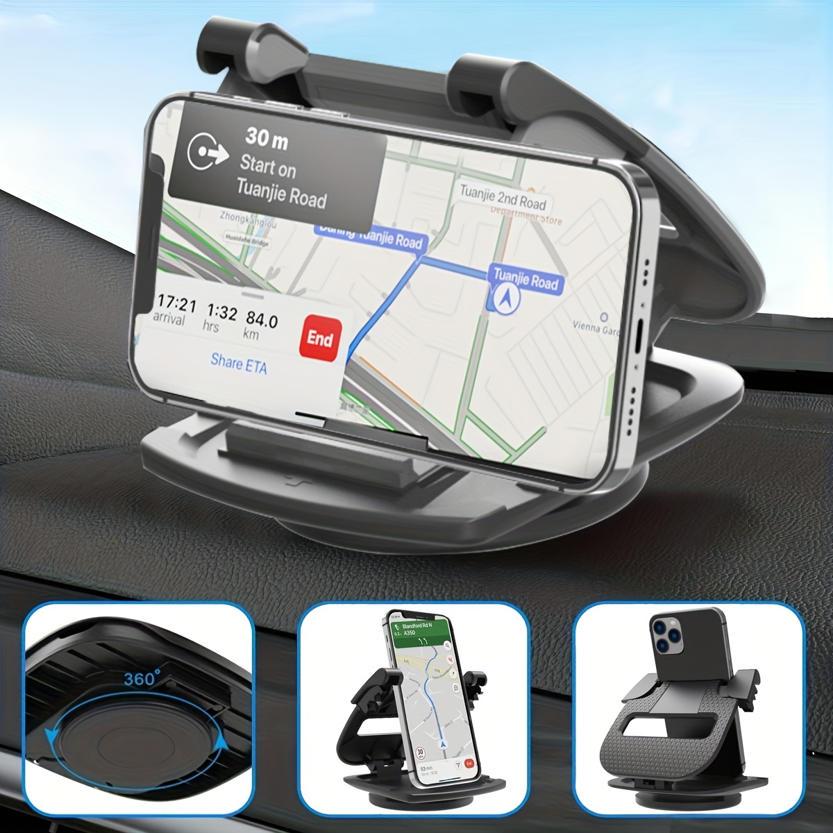 

Cell Phone Holder For Car, Vertical Horizontal Car Phone Mount With 360° Rotation Dashboard Cradle For Iphone, Samsung Galaxy Android Smartphones